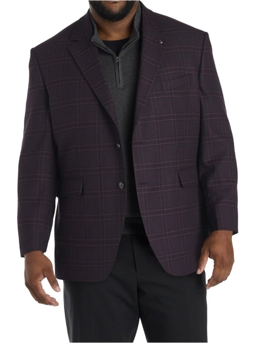 Oak Hill by DXL Big & Tall Windowpane Sport Coat Men's 4XLT Burgundy